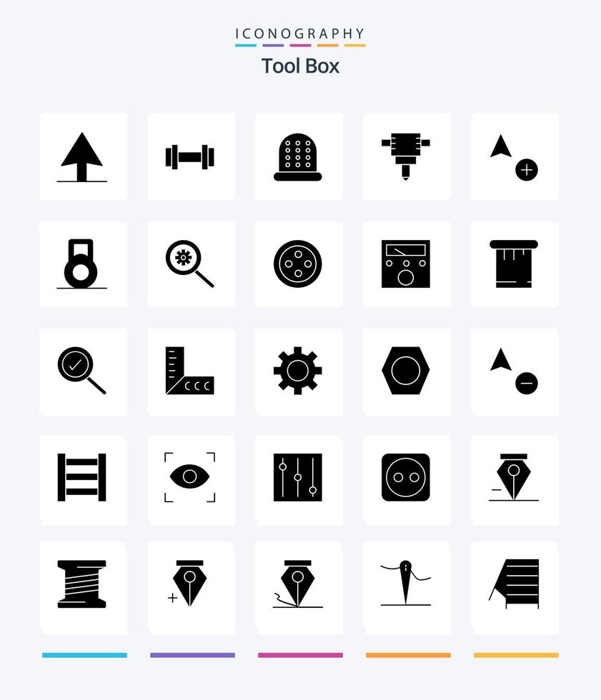 Creative Tools 25 Glyph Solid Black icon pack  Such As voltmeter. ampere. cursor. stud. search vector