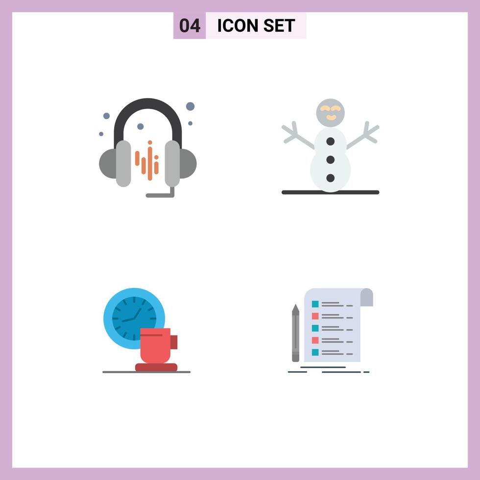 Pack of 4 Modern Flat Icons Signs and Symbols for Web Print Media such as headphone event snowman break report Editable Vector Design Elements