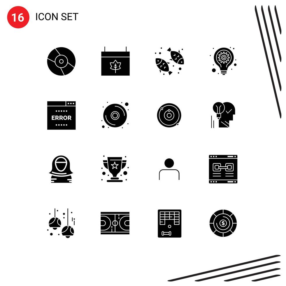 Pictogram Set of 16 Simple Solid Glyphs of media seo gear diet lamp bulb Editable Vector Design Elements