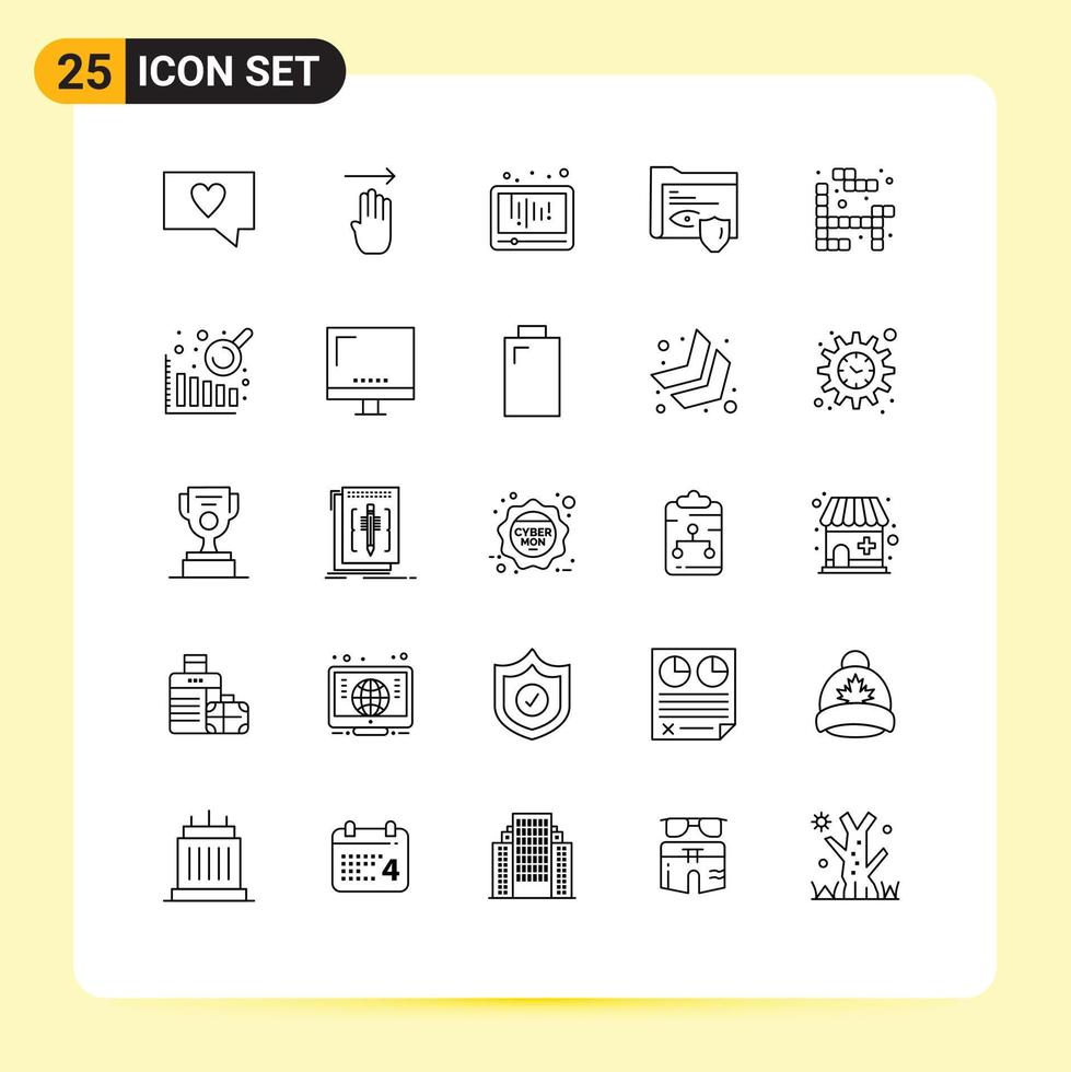 25 universal líneas conjunto para web y móvil aplicaciones juego vigilancia medios de comunicación seguridad gdpr editable vector diseño elementos