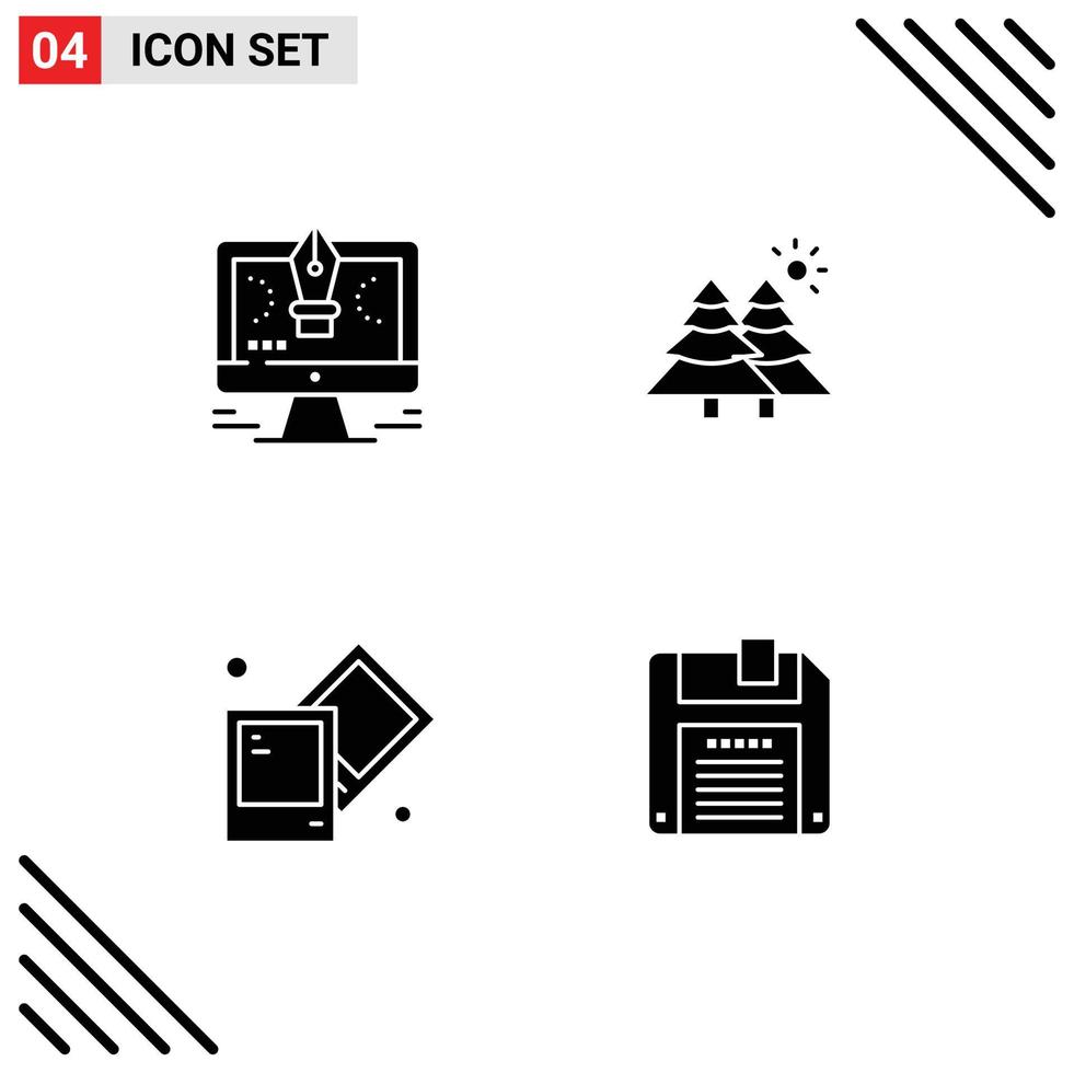4 Thematic Vector Solid Glyphs and Editable Symbols of pen creative software forest photo Editable Vector Design Elements