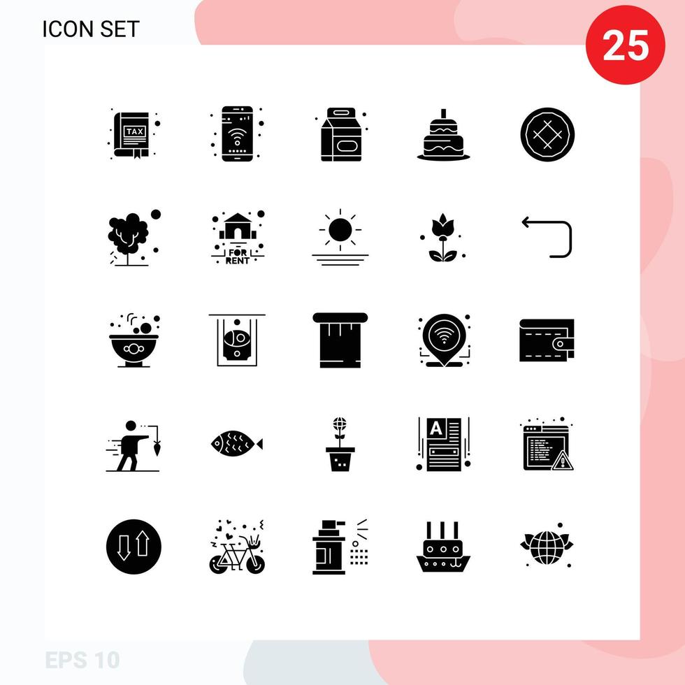 Modern Set of 25 Solid Glyphs and symbols such as bakery day wifi cake supermarket Editable Vector Design Elements