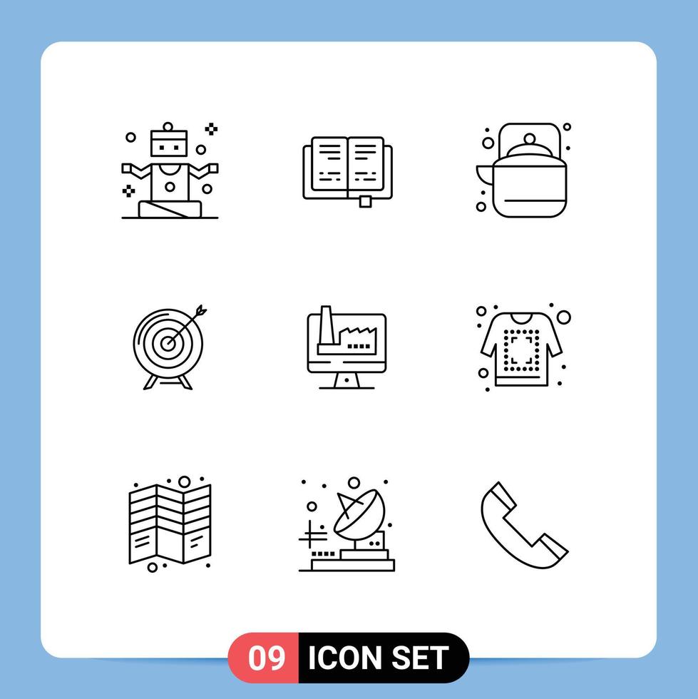 User Interface Pack of 9 Basic Outlines of mission business outdoor archive target Editable Vector Design Elements