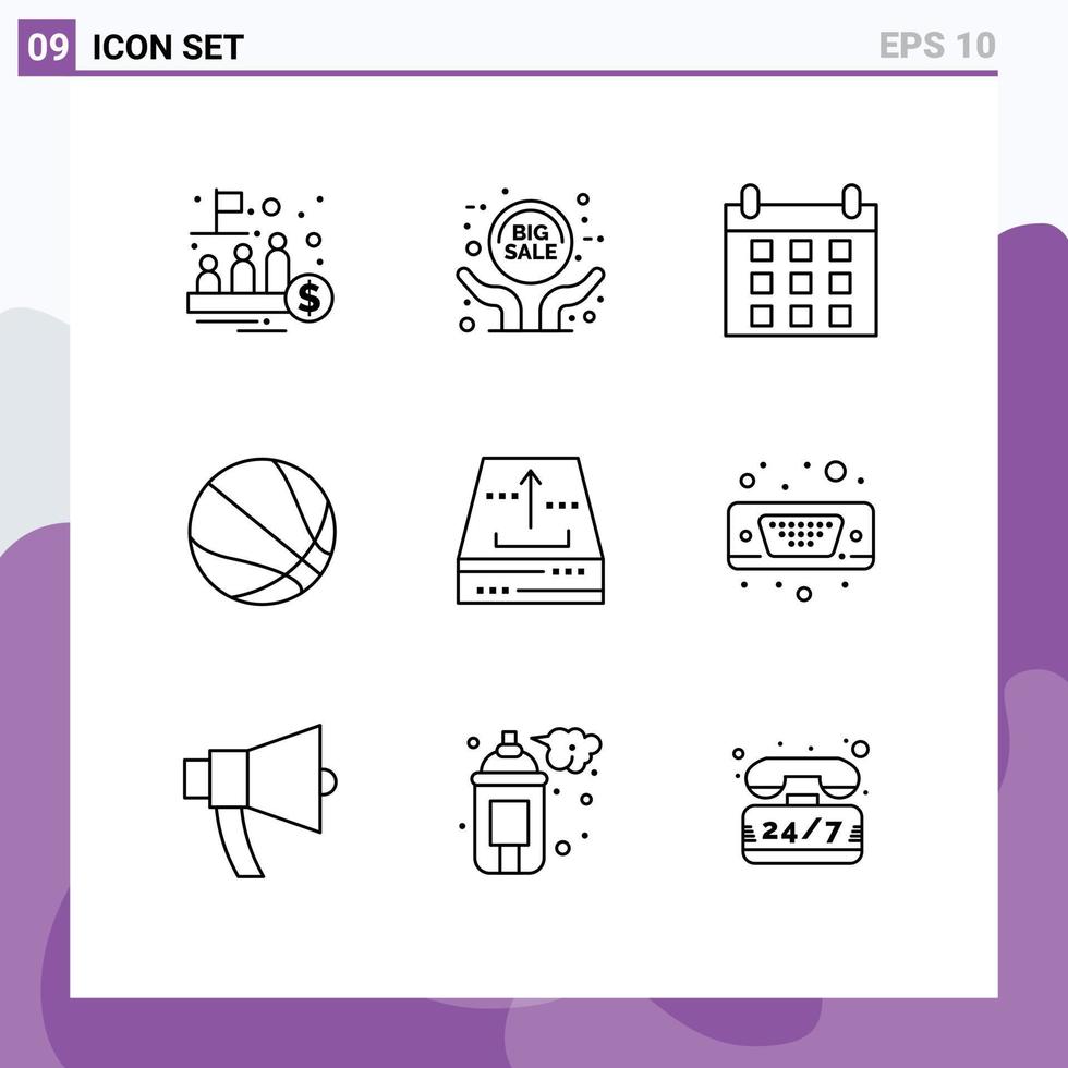 Outline Pack of 9 Universal Symbols of file archive sign basketball education Editable Vector Design Elements