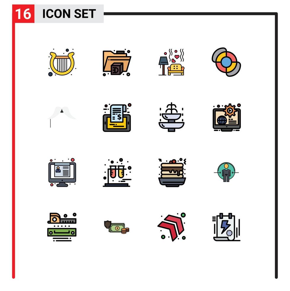 Set of 16 Modern UI Icons Symbols Signs for male hipster love moustache lifeguard Editable Creative Vector Design Elements