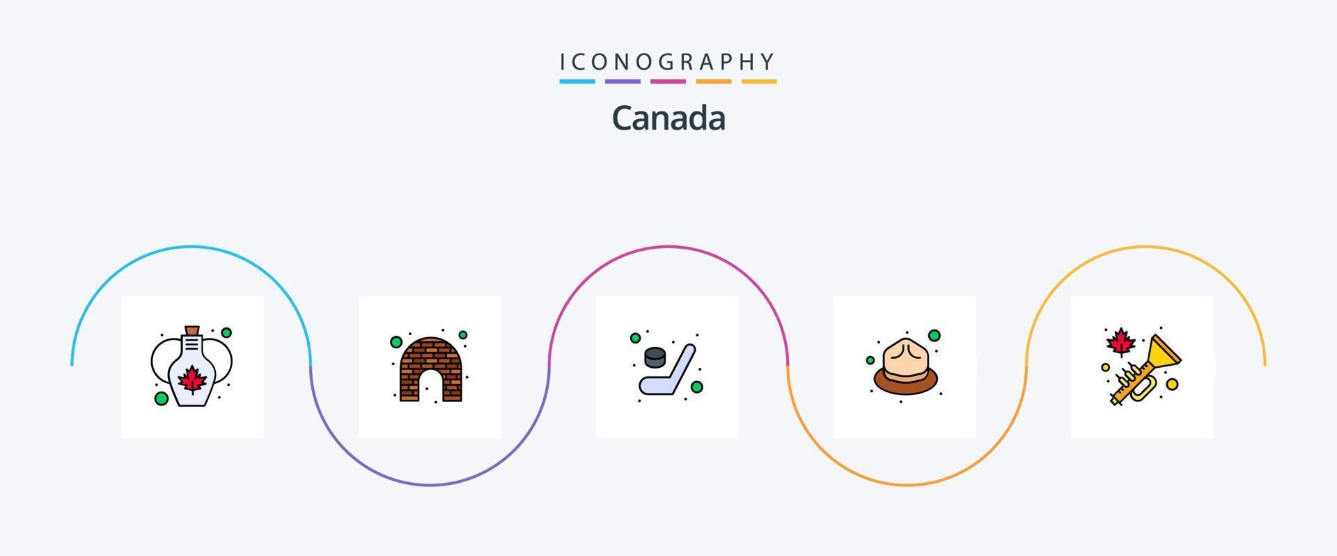 Canadá línea lleno plano 5 5 icono paquete incluso instrumento. Canadá. invierno. frío vector