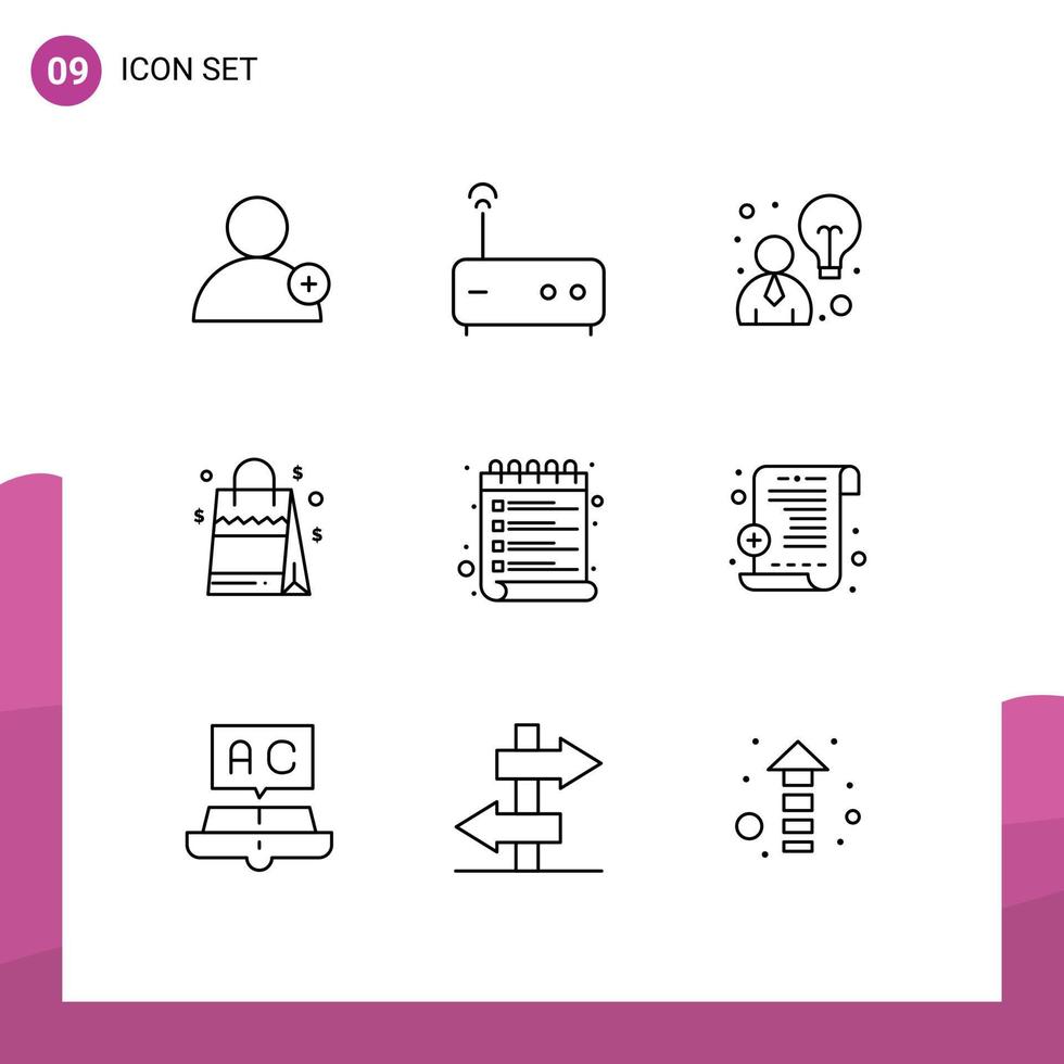 Pictogram Set of 9 Simple Outlines of medical report wish strategy schedule american Editable Vector Design Elements