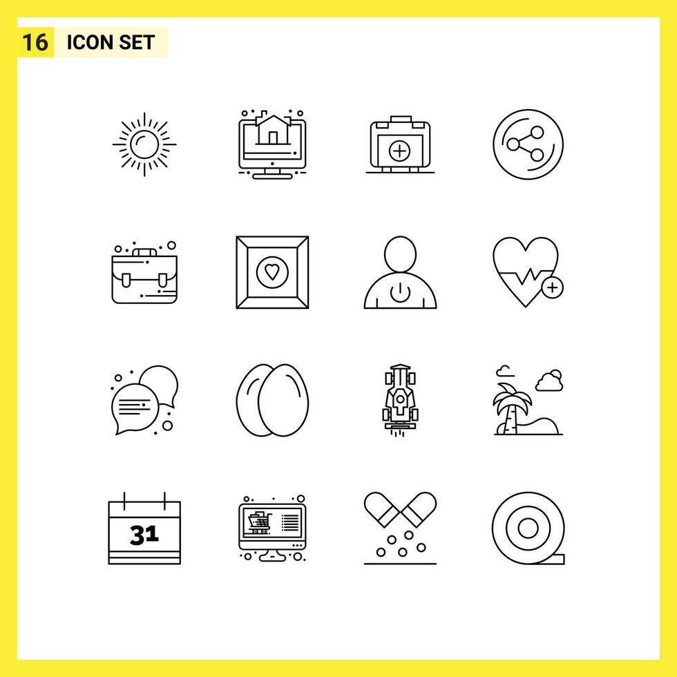 16 Universal Outlines Set for Web and Mobile Applications box briefcase bag bag sharing Editable Vector Design Elements