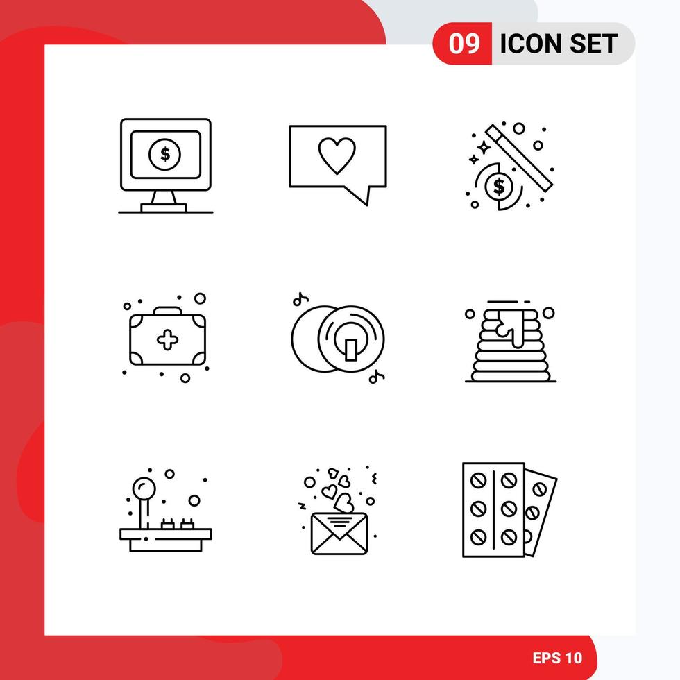 User Interface Pack of 9 Basic Outlines of cake multimedia wizard disk cd Editable Vector Design Elements