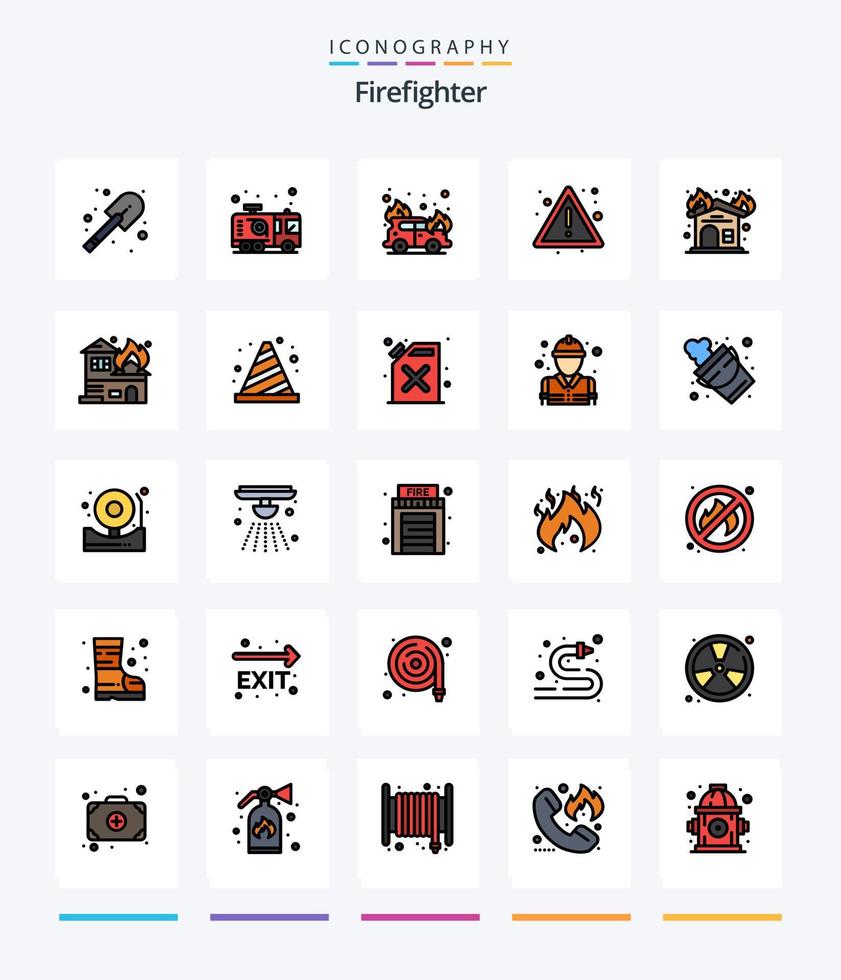 Creative Firefighter 25 Line FIlled icon pack  Such As interior. fire. car. sign. fire vector