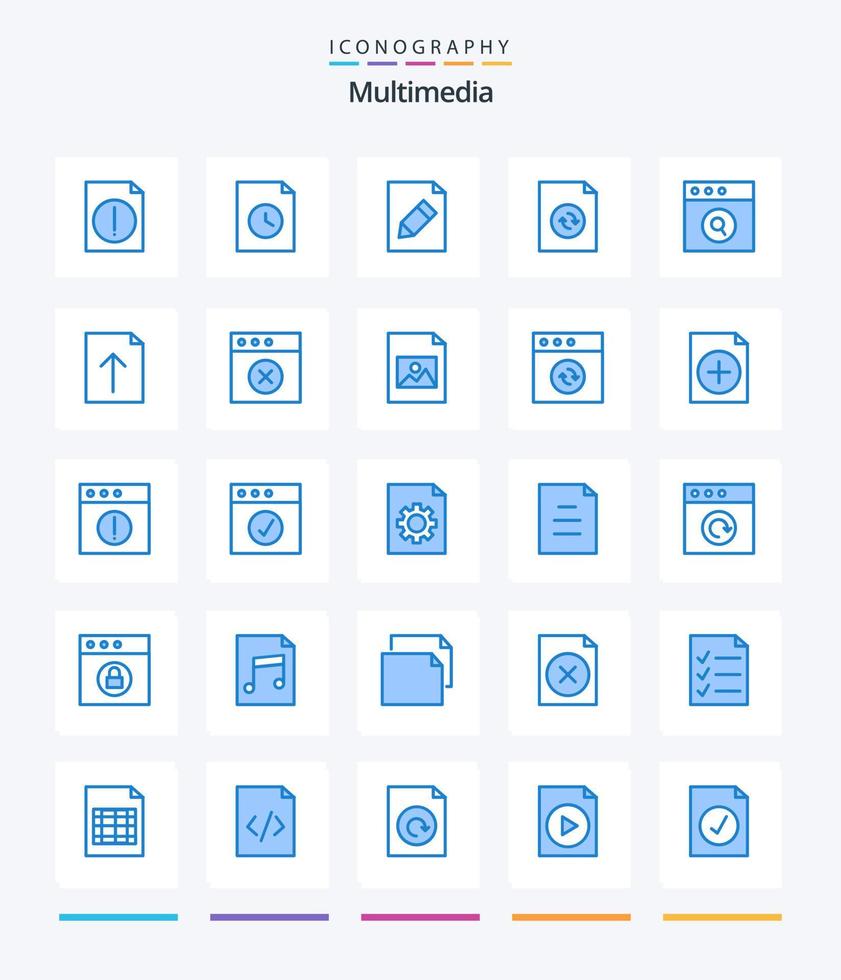 Creative Multimedia 25 Blue icon pack  Such As upload. document. pencil. search. app vector