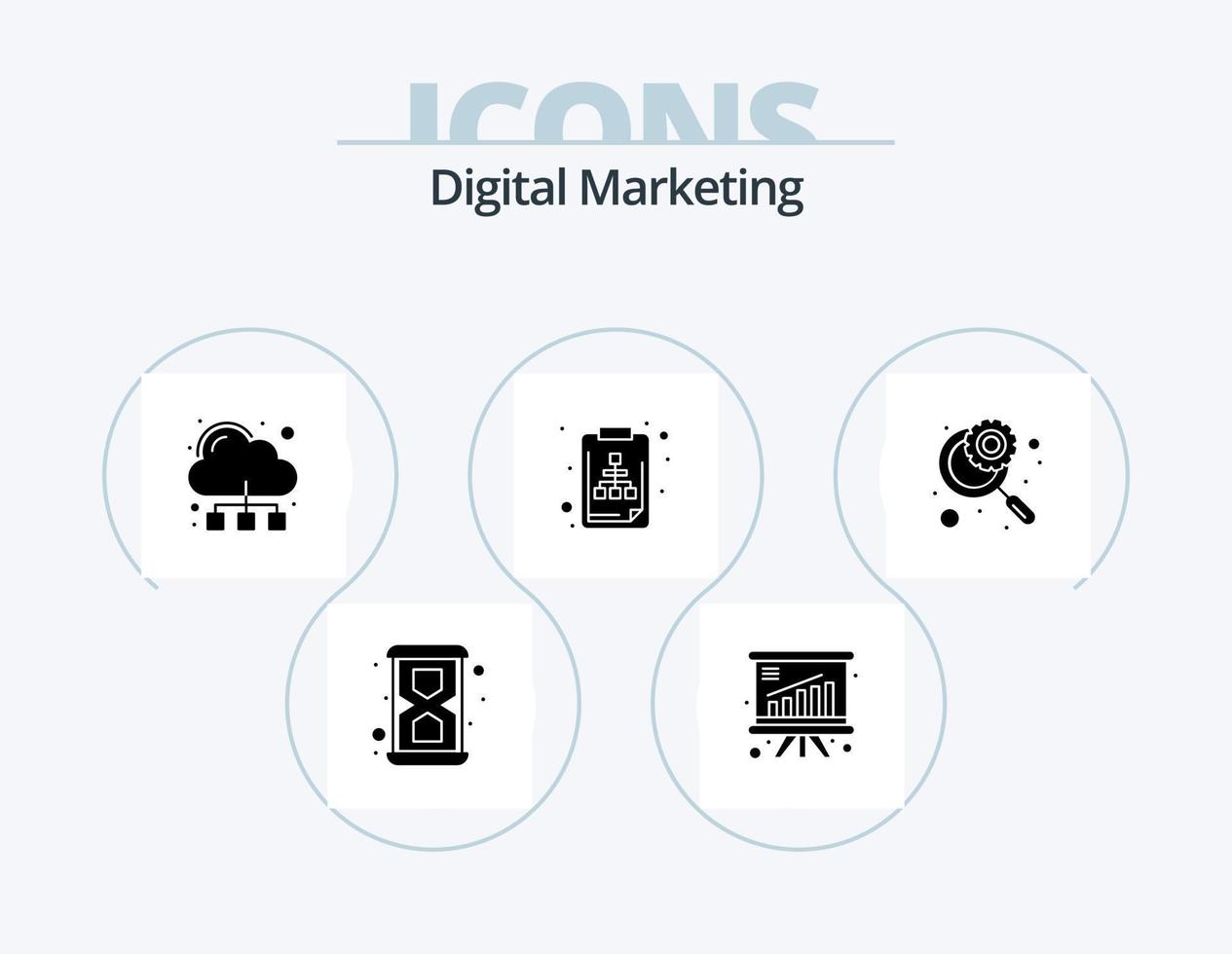 Digital Marketing Glyph Icon Pack 5 Icon Design. magnifier. file. cloud. document. archive vector