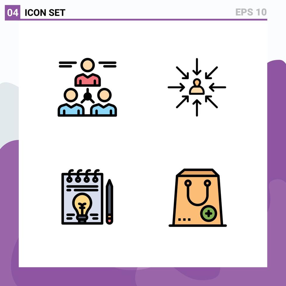 4 User Interface Filledline Flat Color Pack of modern Signs and Symbols of connect selection team choice document Editable Vector Design Elements