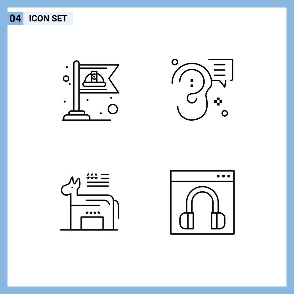 Mobile Interface Line Set of 4 Pictograms of communist donkey labour ear political Editable Vector Design Elements