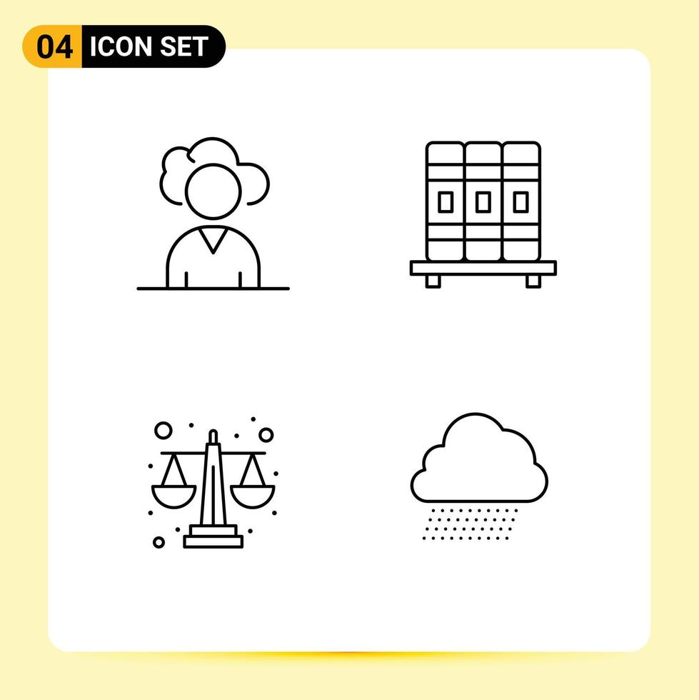 Set of 4 Modern UI Icons Symbols Signs for cloud level cupboard balance cloud Editable Vector Design Elements