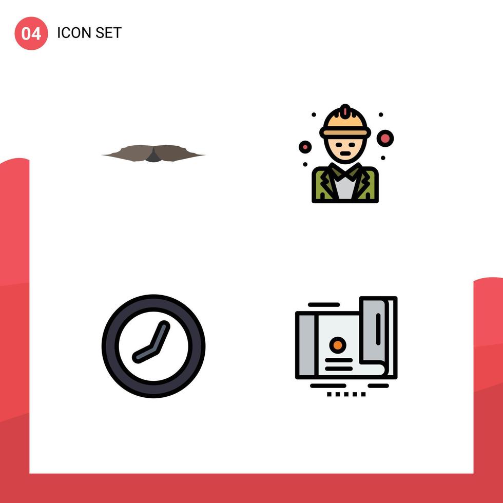 Modern Set of 4 Filledline Flat Colors and symbols such as moustache manager male engineer time Editable Vector Design Elements