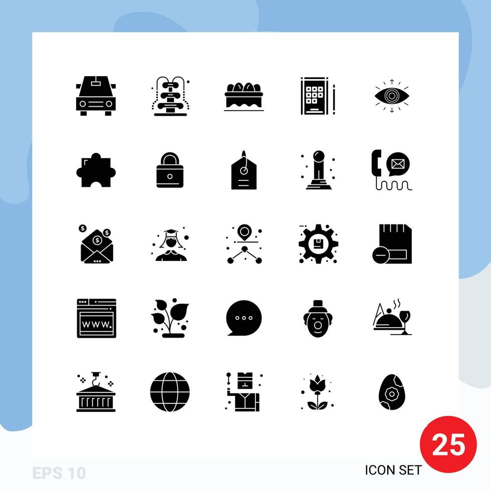 Group of 25 Solid Glyphs Signs and Symbols for extension member egg secret society eye Editable Vector Design Elements