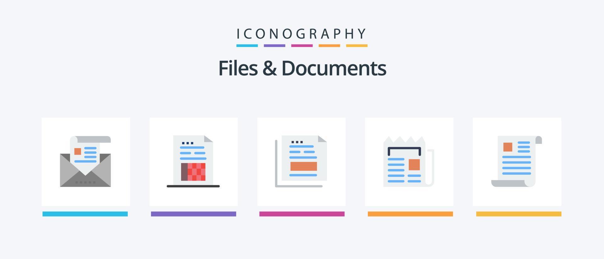 Files And Documents Flat 5 Icon Pack Including newsletter. media. file. office. file. Creative Icons Design vector