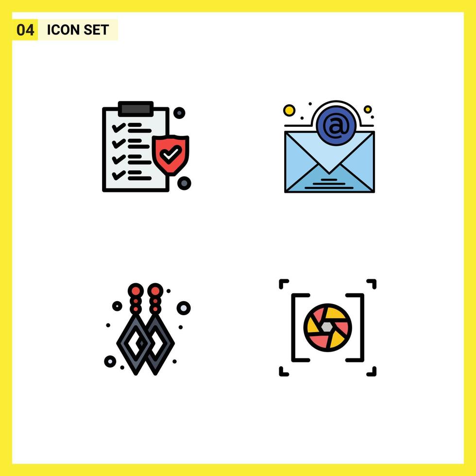 User Interface Pack of 4 Basic Filledline Flat Colors of document aperture email custom earrings photography Editable Vector Design Elements