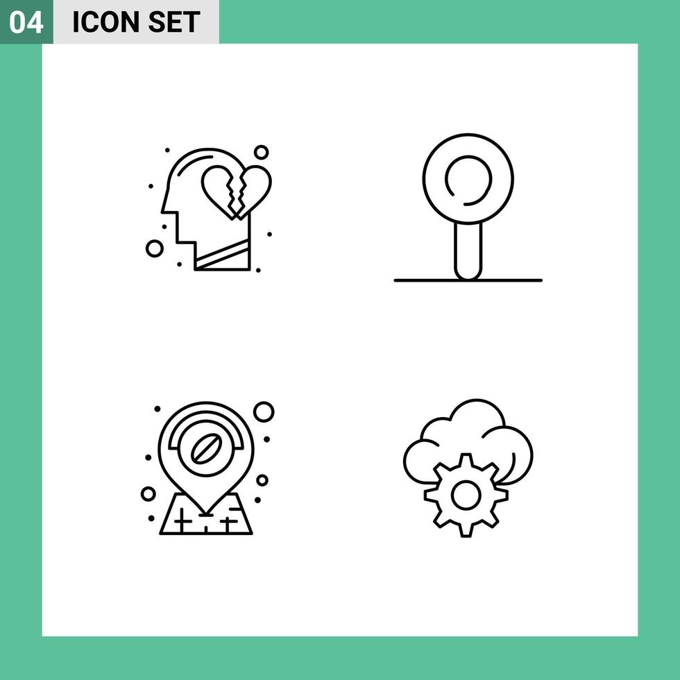 Stock Vector Icon Pack of 4 Line Signs and Symbols for emotions cloud break heart coffee technology Editable Vector Design Elements