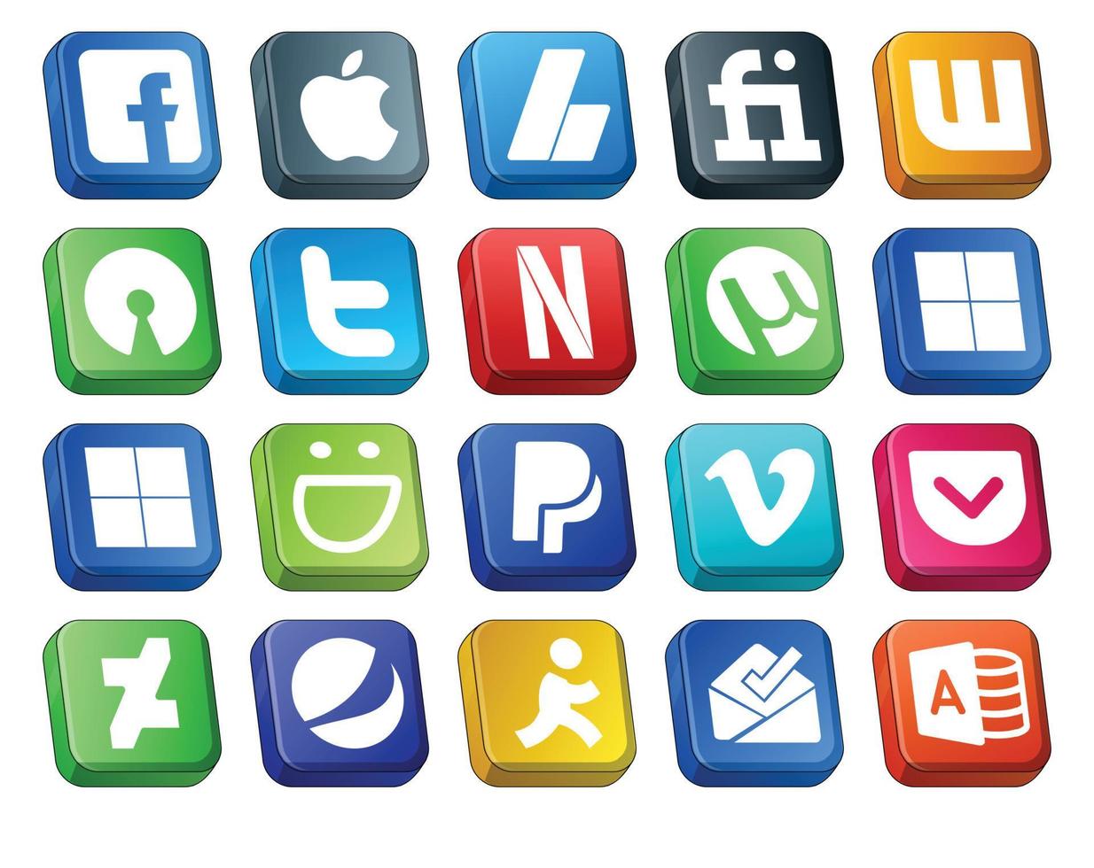 20 Social Media Icon Pack Including deviantart video tweet vimeo smugmug vector