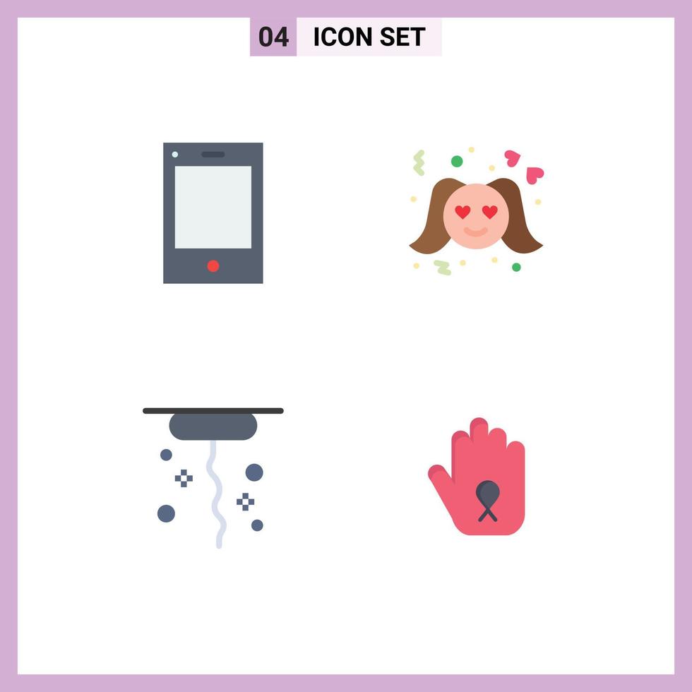 Mobile Interface Flat Icon Set of 4 Pictograms of devices thanks tablet valentine stop Editable Vector Design Elements