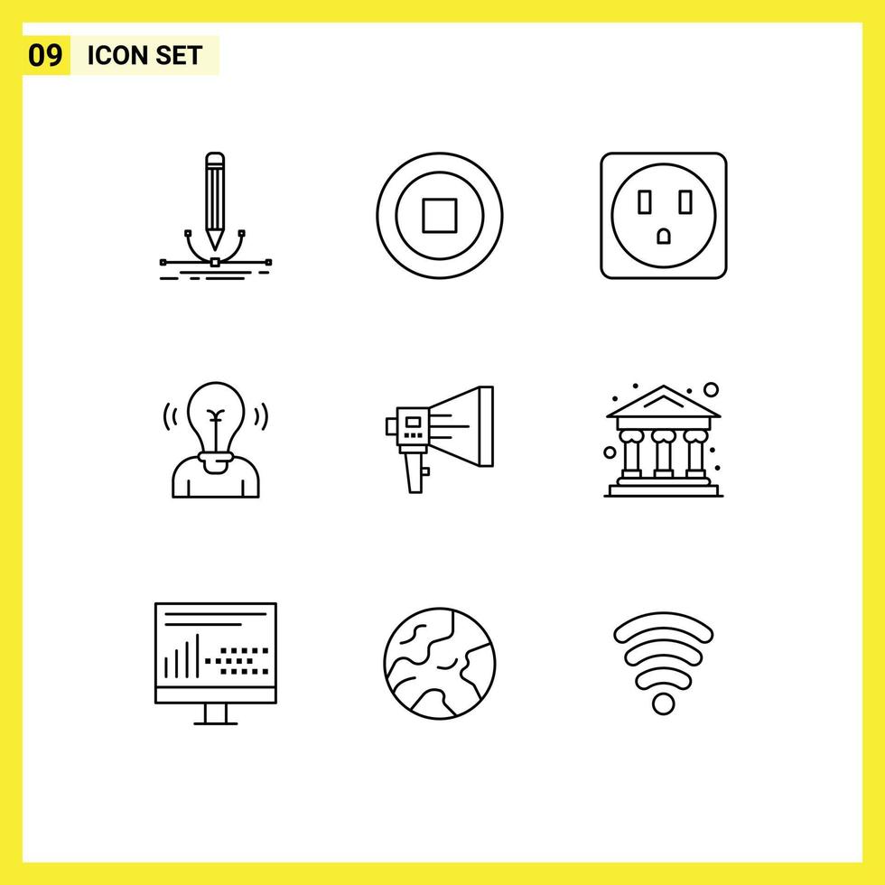 9 Universal Outlines Set for Web and Mobile Applications loudspeaker announce electric light user Editable Vector Design Elements