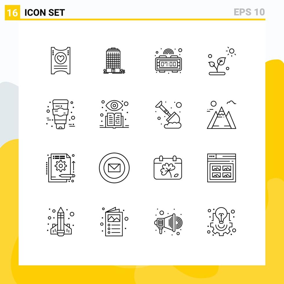 User Interface Pack of 16 Basic Outlines of skin care cream alarm sun plant Editable Vector Design Elements