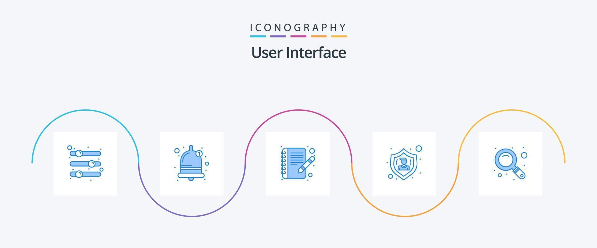 User Interface Blue 5 Icon Pack Including search. user. sound. protect. action vector