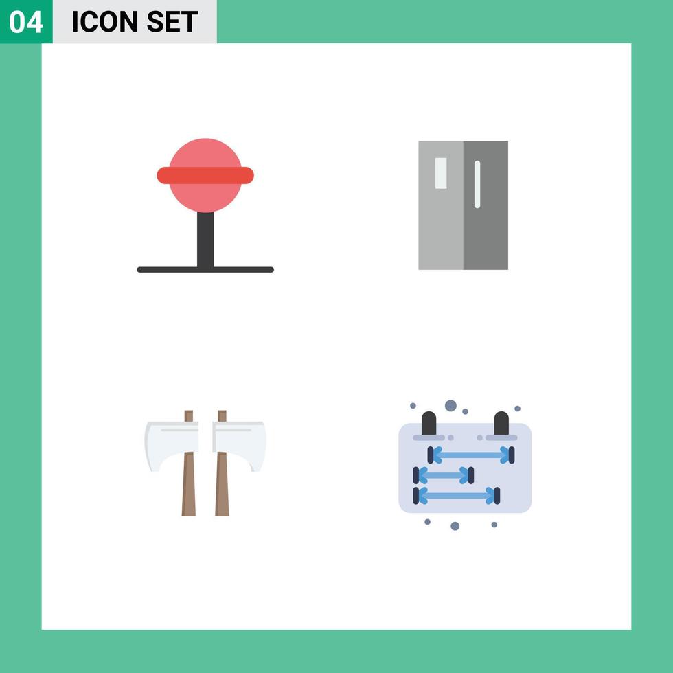 4 Thematic Vector Flat Icons and Editable Symbols of candy chop appliances refrigerator tool Editable Vector Design Elements