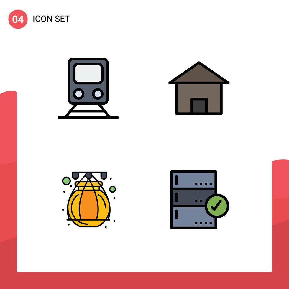 Set of 4 Modern UI Icons Symbols Signs for rail hut transportation cottage villa pot Editable Vector Design Elements