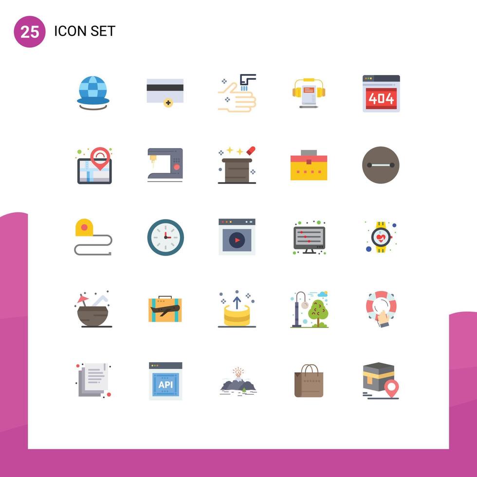 25 User Interface Flat Color Pack of modern Signs and Symbols of web book bathroom headphone music Editable Vector Design Elements