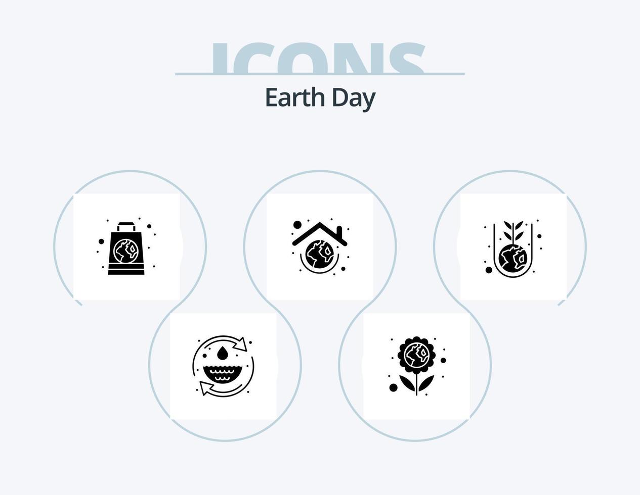 Earth Day Glyph Icon Pack 5 Icon Design. roof. globe. planting. protection. shopping vector