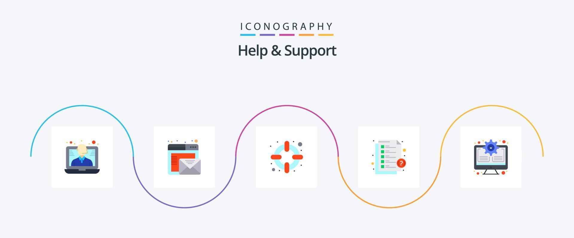 Help And Support Flat 5 Icon Pack Including system. gear. help. support. help vector