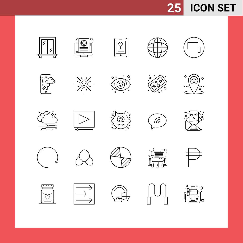 25 Universal Line Signs Symbols of cloud square love sound internet Editable Vector Design Elements