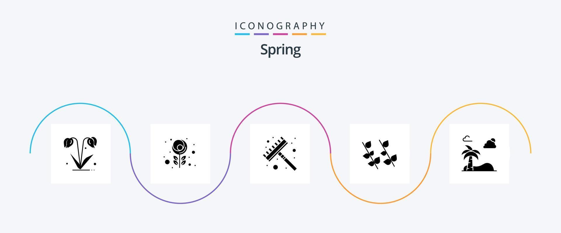 Spring Glyph 5 Icon Pack Including spring. palm. tool. beach. nature vector
