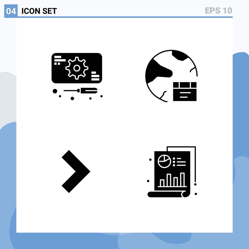 Set of 4 Modern UI Icons Symbols Signs for development arrow service develop next Editable Vector Design Elements