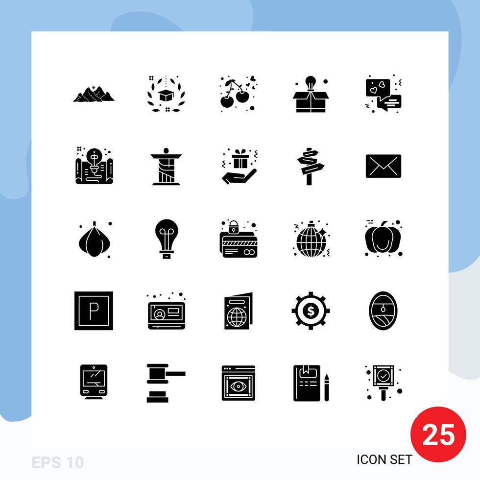 pictograma conjunto de 25 sencillo sólido glifos de charla bulbo graduación educación Cereza editable vector diseño elementos