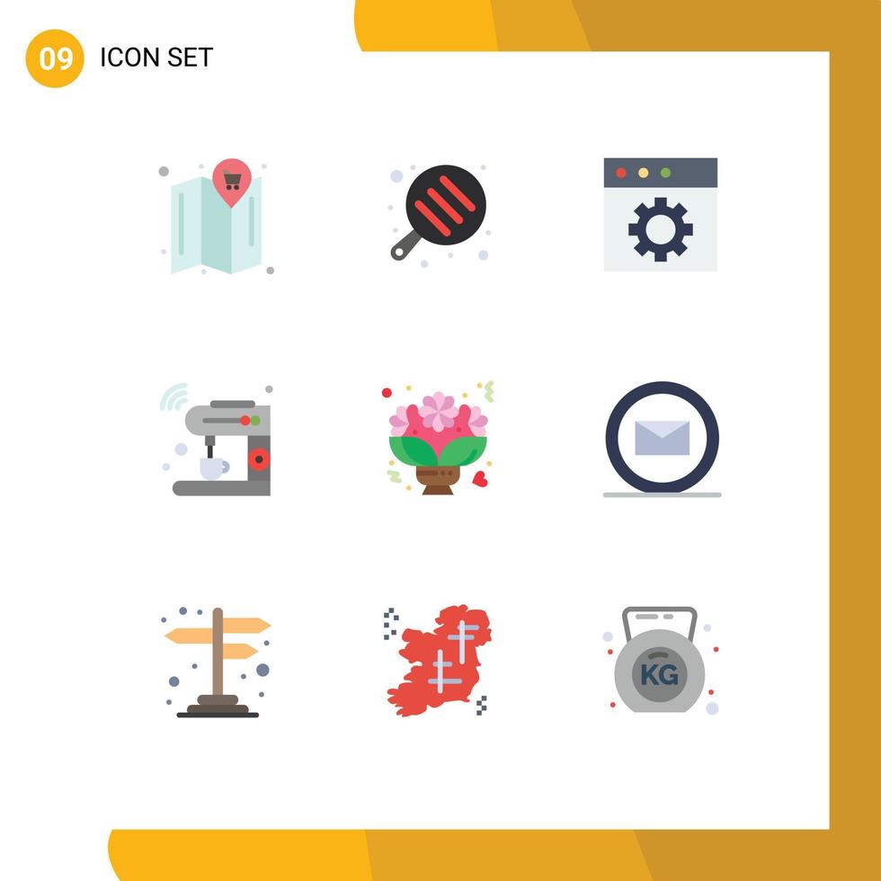 Group of 9 Flat Colors Signs and Symbols for romantic flower preferences bouquet machine Editable Vector Design Elements