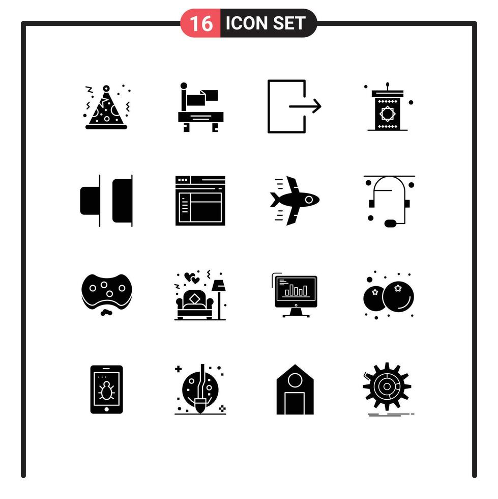 Group of 16 Solid Glyphs Signs and Symbols for internet horizontal send distribute mosque Editable Vector Design Elements