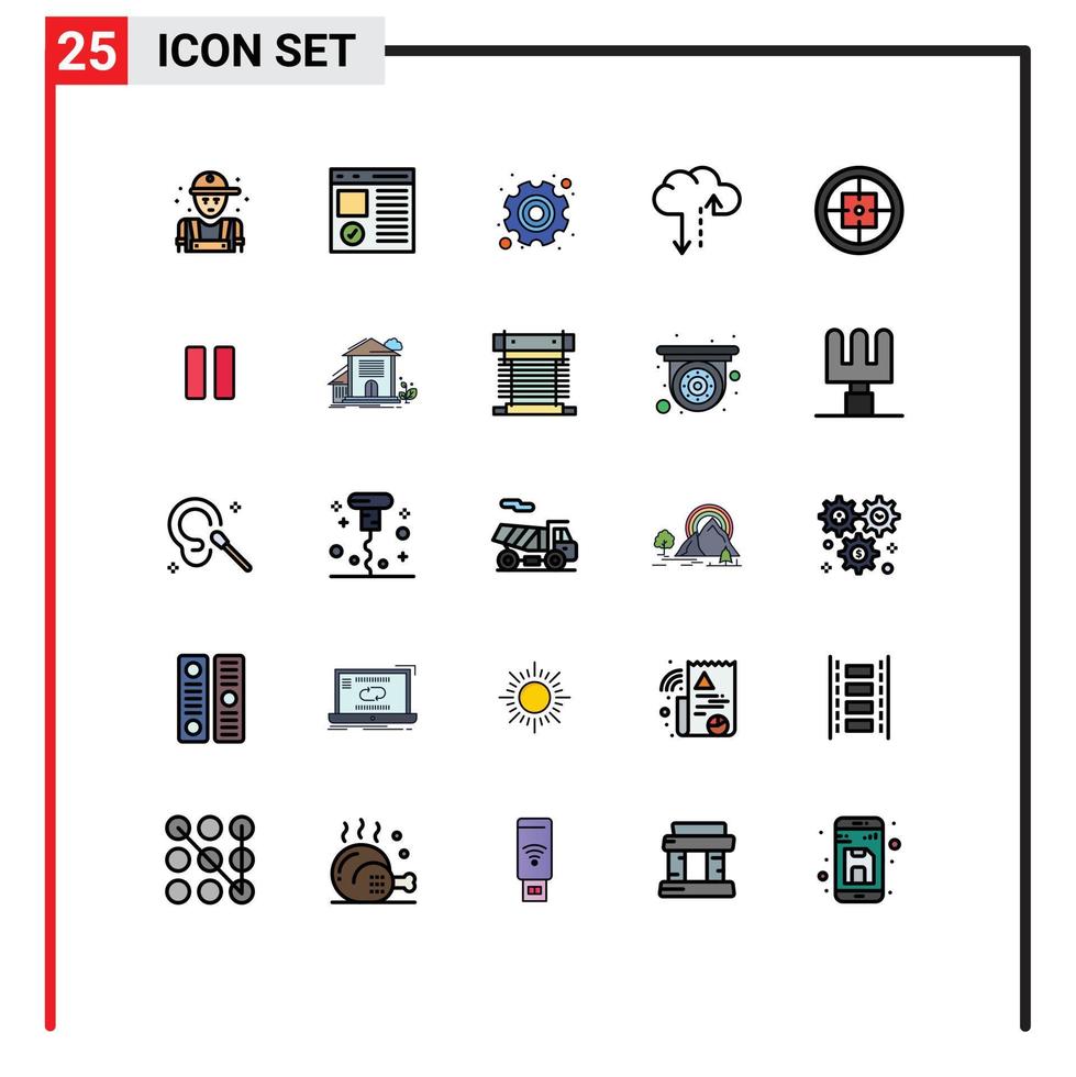 Group of 25 Filled line Flat Colors Signs and Symbols for army data development cloud labor Editable Vector Design Elements