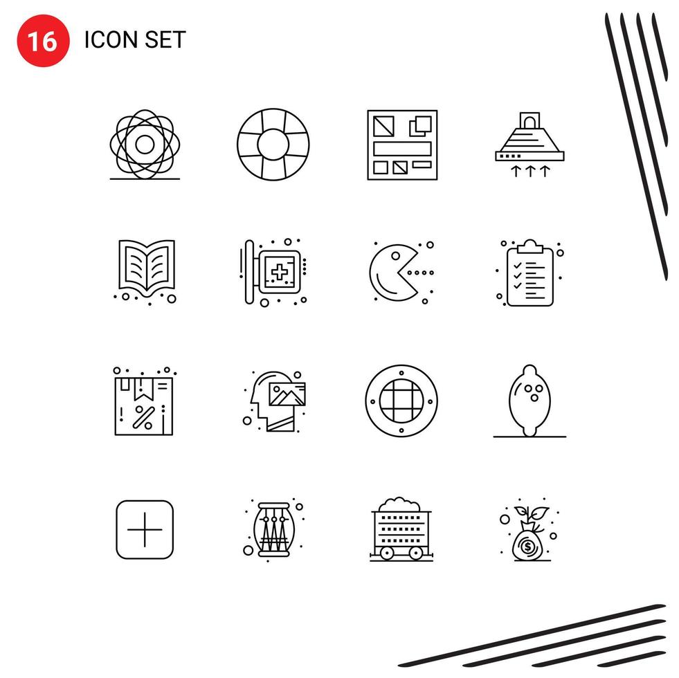 Set of 16 Vector Outlines on Grid for learning reading mockup smoke kitchen Editable Vector Design Elements