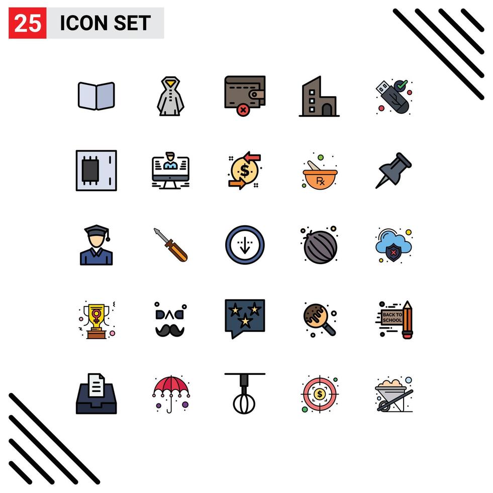 25 Thematic Vector Filled line Flat Colors and Editable Symbols of check property delete modern building Editable Vector Design Elements