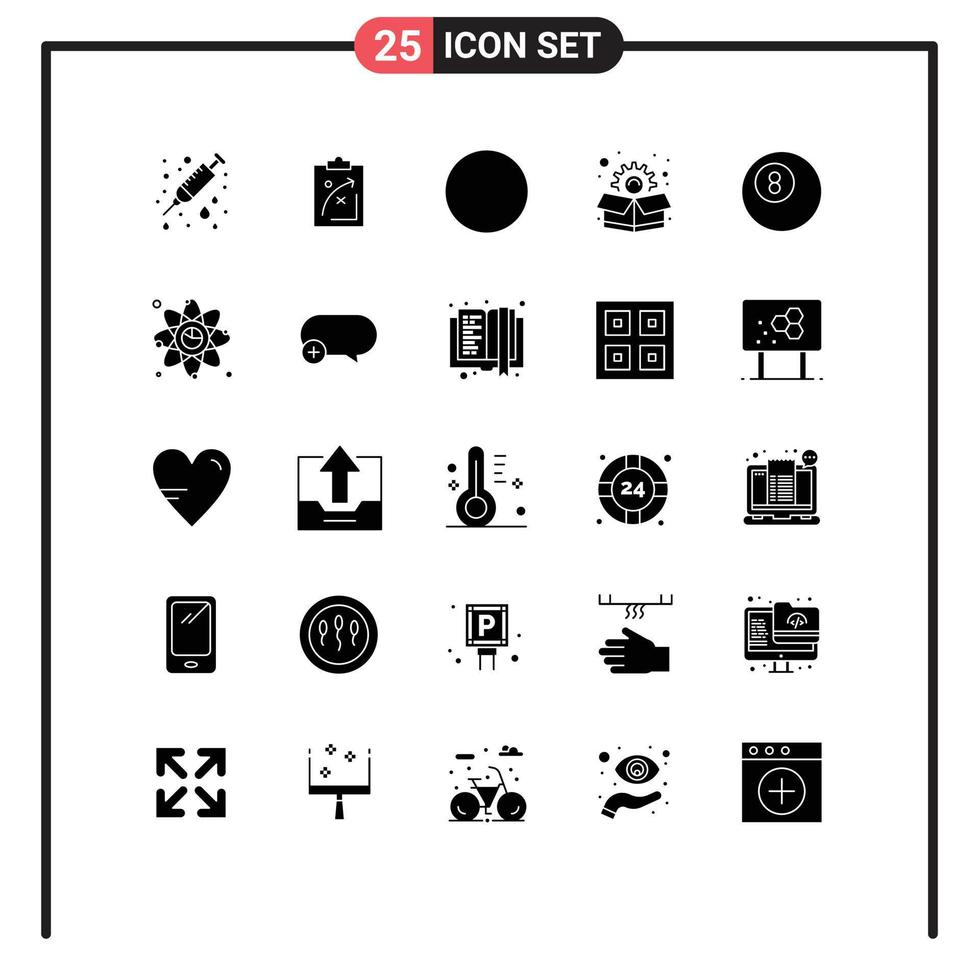 Pack of 25 creative Solid Glyphs of billiard box economics package wifi Editable Vector Design Elements