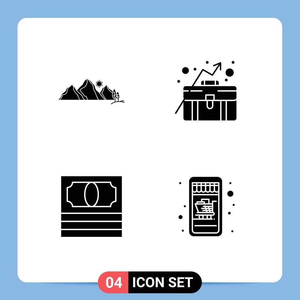 4 Creative Icons Modern Signs and Symbols of hill cash mountain business growth pack Editable Vector Design Elements