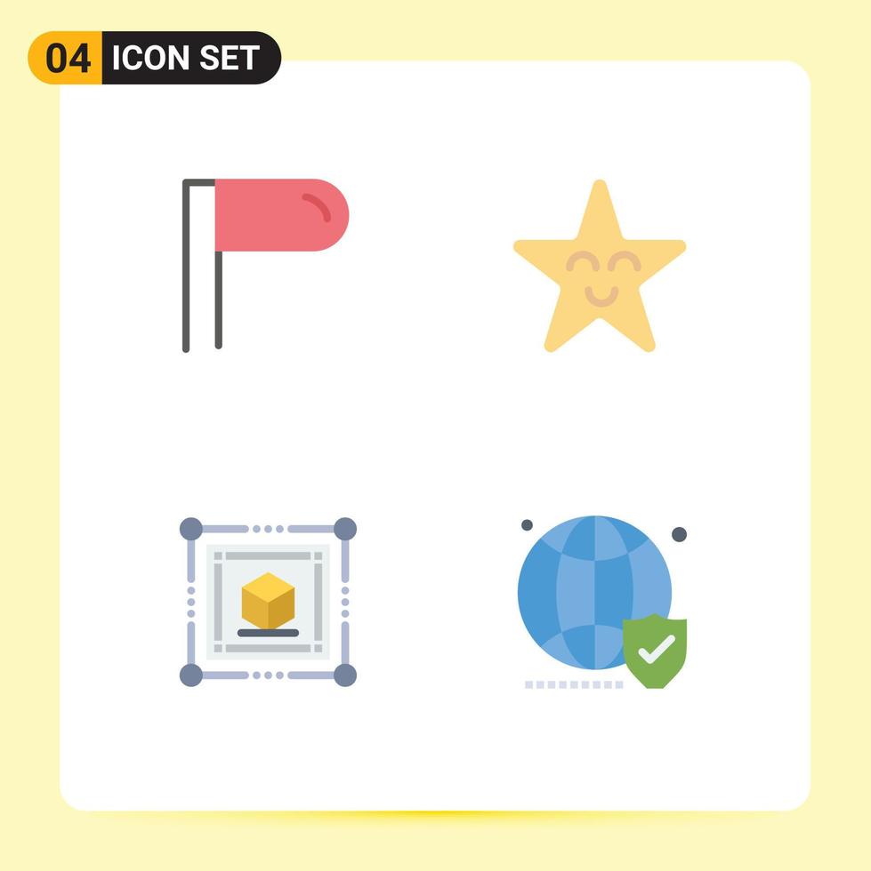 Pack of 4 Modern Flat Icons Signs and Symbols for Web Print Media such as paragraph shield face cube world Editable Vector Design Elements