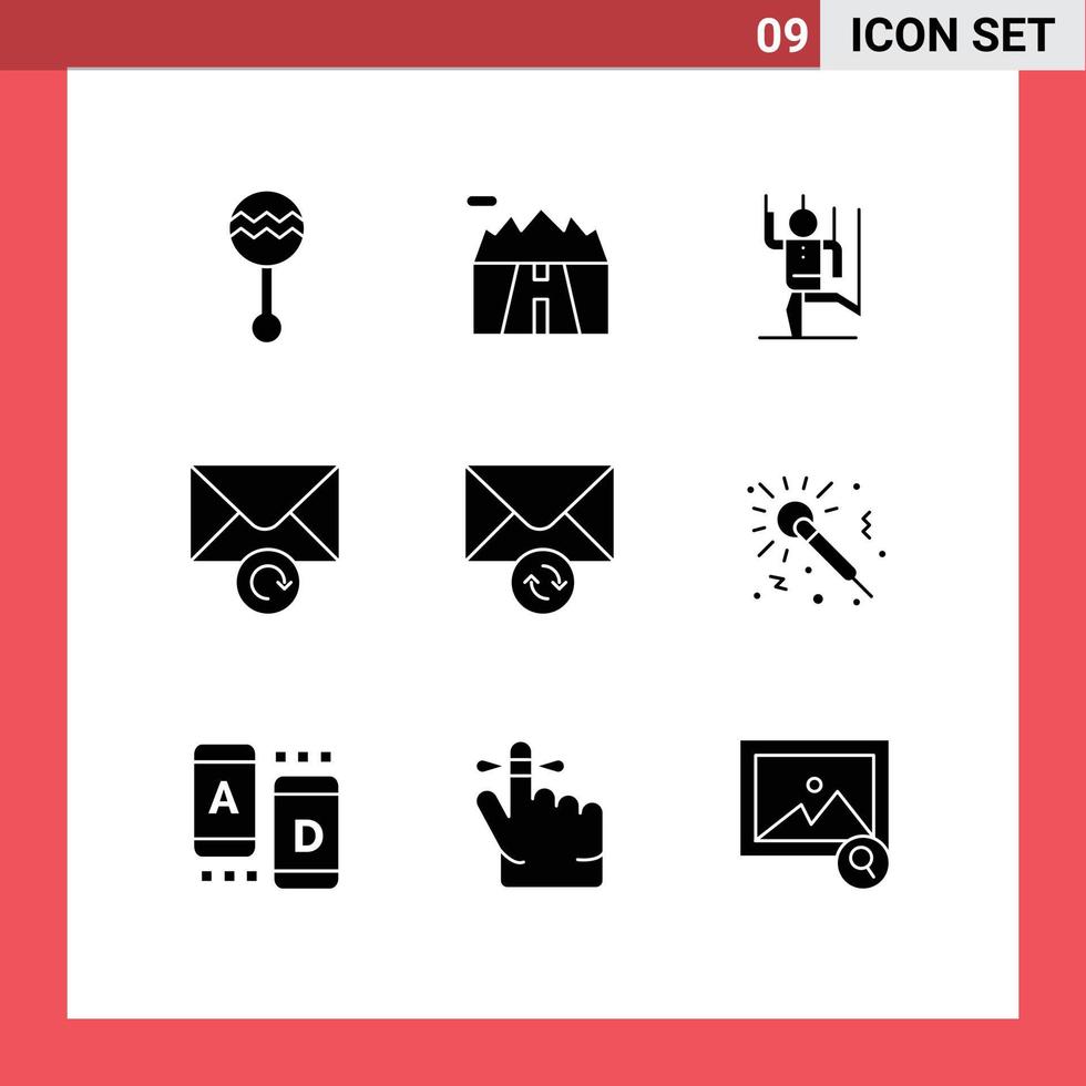 Modern Set of 9 Solid Glyphs Pictograph of mail message road mail manipulate Editable Vector Design Elements