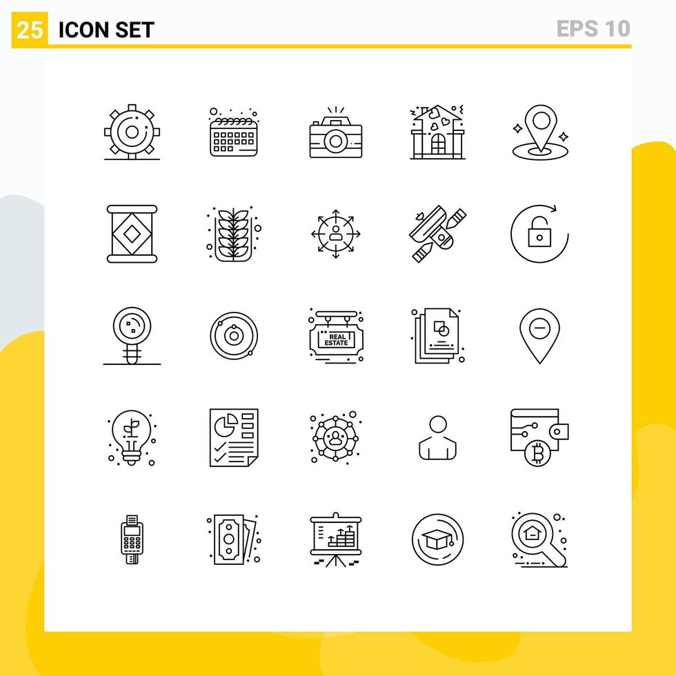 25 User Interface Line Pack of modern Signs and Symbols of navigation people camera love family Editable Vector Design Elements