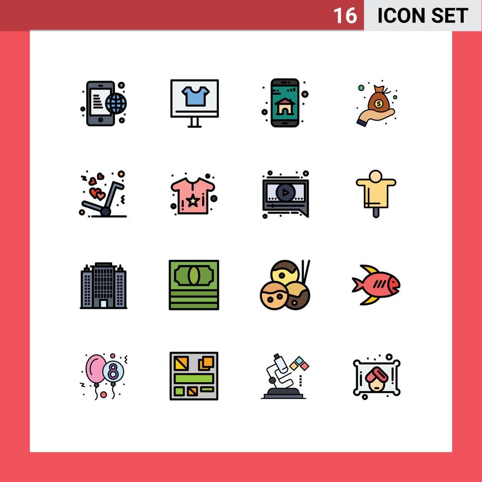 Universal Icon Symbols Group of 16 Modern Flat Color Filled Lines of delivery money e investment mobile app Editable Creative Vector Design Elements