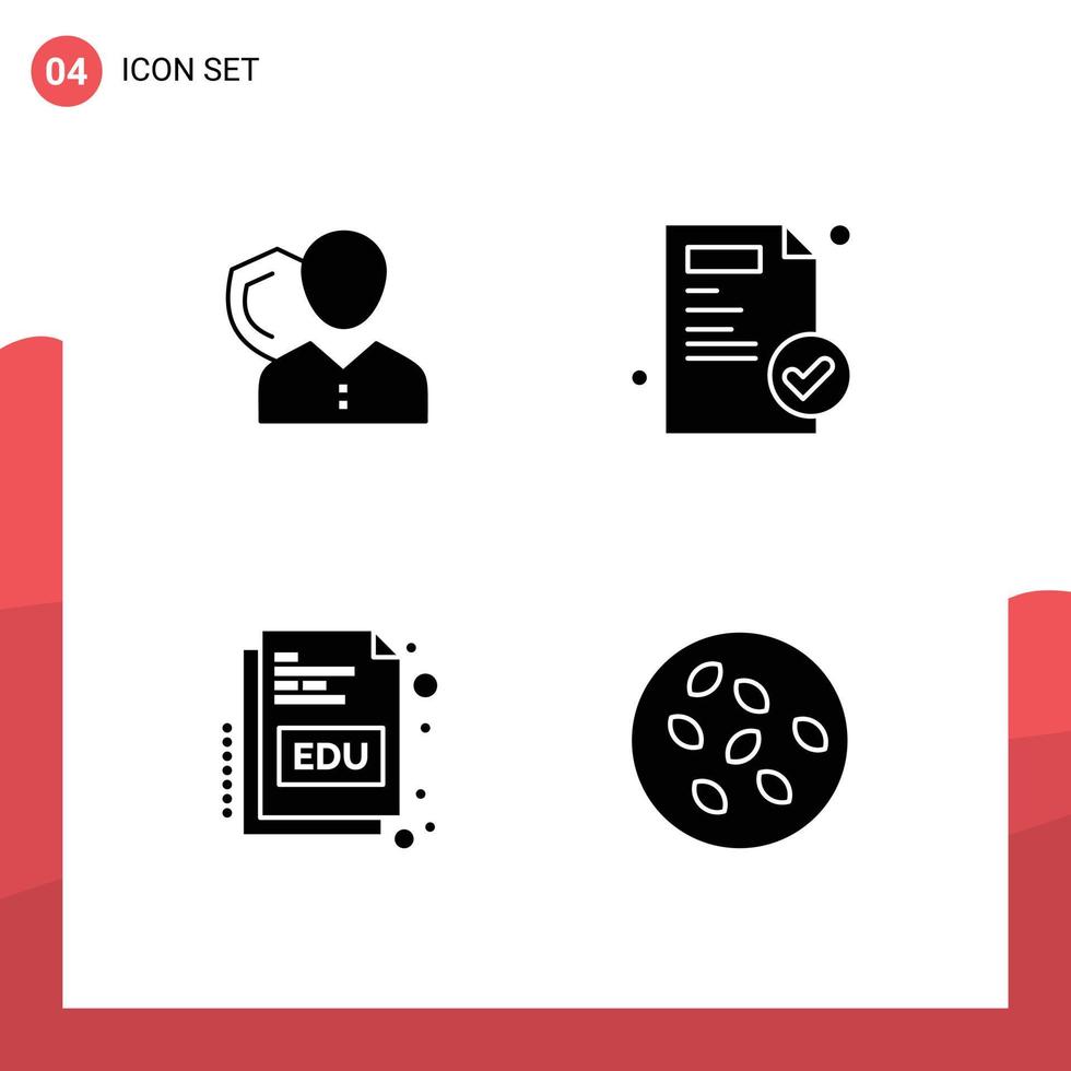 4 User Interface Solid Glyph Pack of modern Signs and Symbols of security medical report person shield educate Editable Vector Design Elements